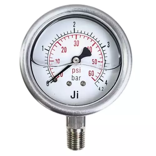 Japsin Instrumentation Industrial Pressure Gauge Analog Display 0 to 4.2 Bar Range 63 mm Dial Size for Industrial Use