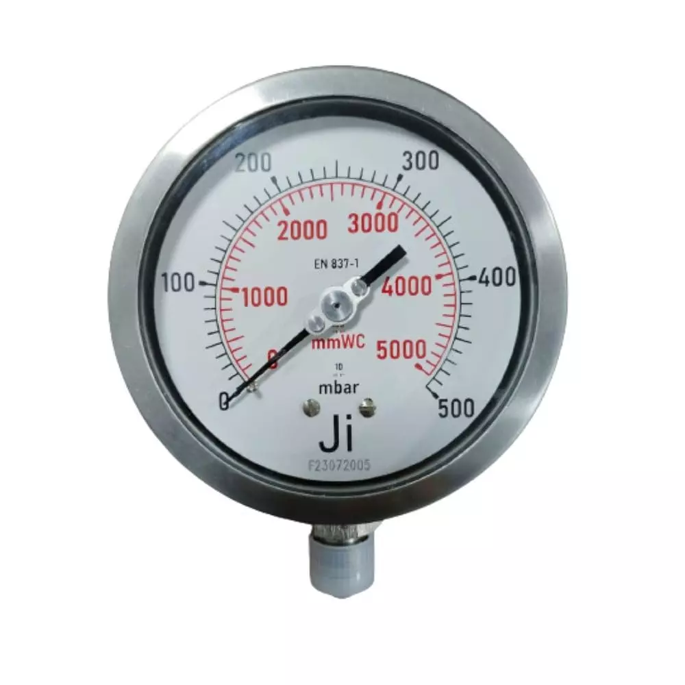 Japsin Instrumentation Capsule Pressure Gauge Analog Display 100 mm Dial Size 5000 mm Wc to 0 Range for Industrial Use