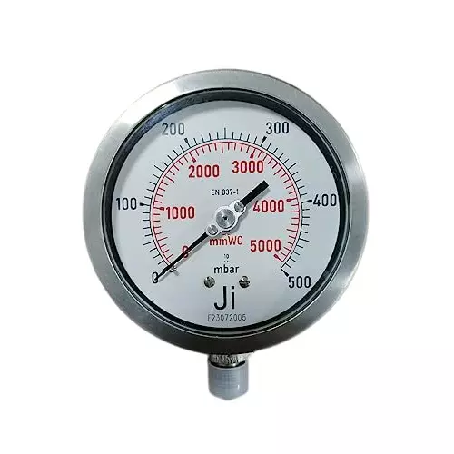 Japsin Instrumentation Capsule Pressure Gauge Analog Display 100 mm Dial Size 5000 mm Wc to 0 Range for Industrial Use