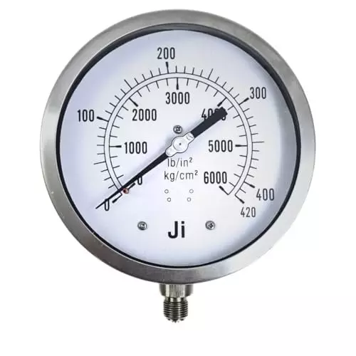 Japsin Instrumentation Industrial Pressure Gauge Analog Display 150 mm Dial Size 0 to 420 Kg/cm² Range for Industrial Use