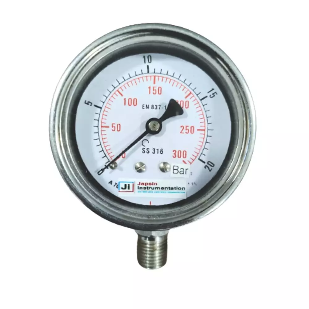 Japsin Instrumentation Industrial Pressure Gauge Analog Display 0 to 21 Bar Range 63 mm Dial Size for Industrial Use