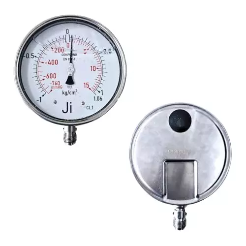 Japsin Instrumentation Industrial Glycerin Filled Compound Gauge Analog Display 150 mm Dial Size -1 to 1.06 Kg/cm² Range for Industrial Use