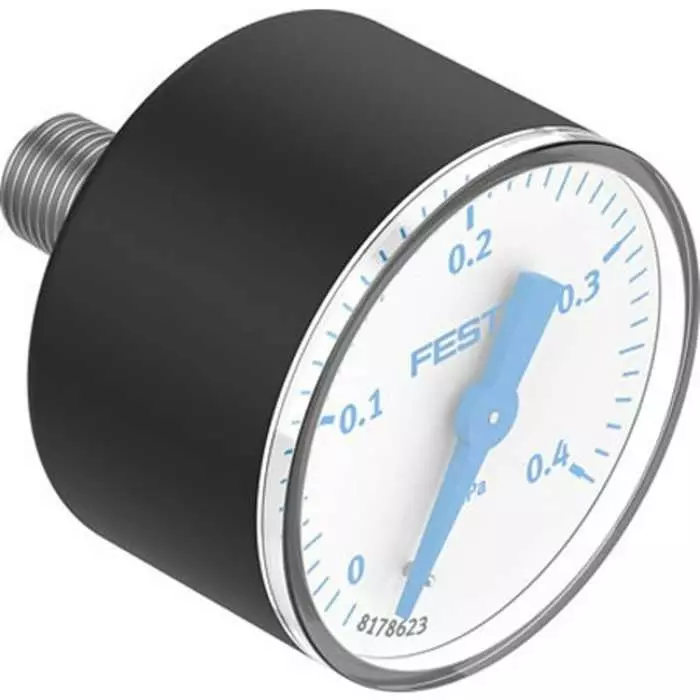 Festo R 1/8 Analogue Pressure Gauge 0 bar Inline 39 mm Outside Diameter, PAGN-40-0.4M-R18-1.6-CPA