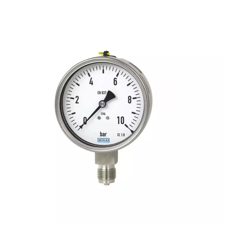 WIKA Analogue Pressure Gauge DN 50 100kPa Bottom Entry 100mm Outside Diameter, 48799274