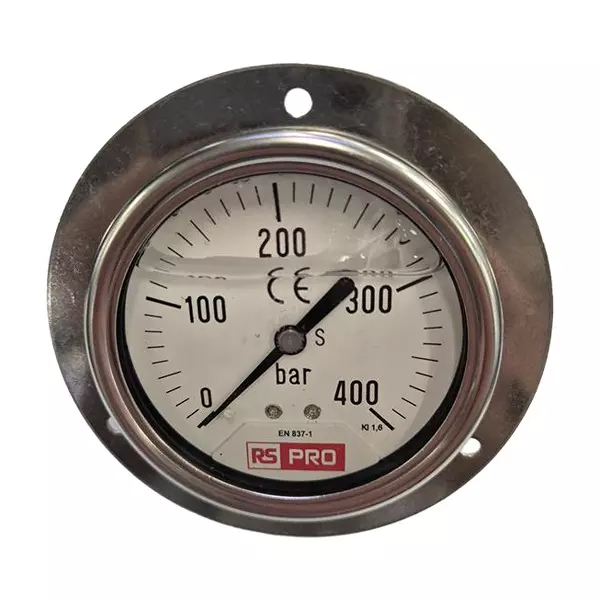RS PRO Pressure Gauge 0 bar to 400 bar Stainless Steel 63 mm OD Bottom Entry Mount, 179993