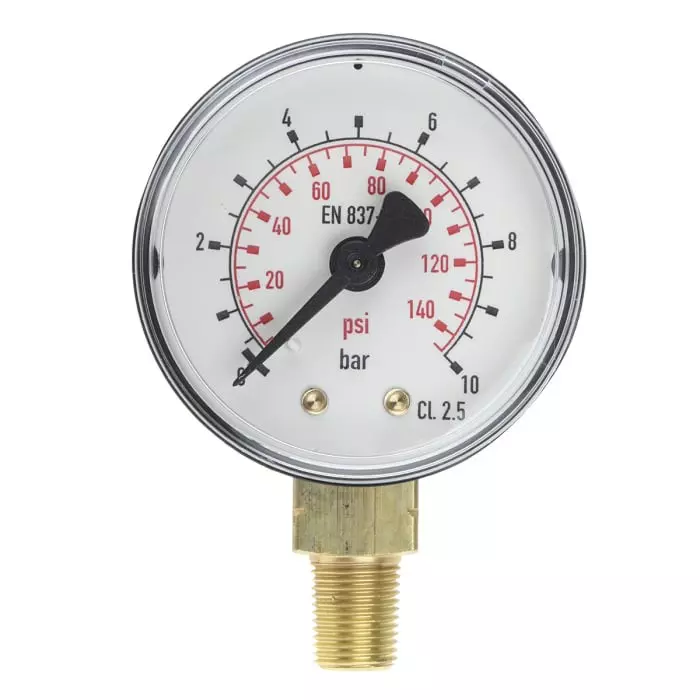 RS Pro R 1/8 Analogue Pressure Gauge 10bar Bottom Entry 50 mm Outside Diameter, 33043415