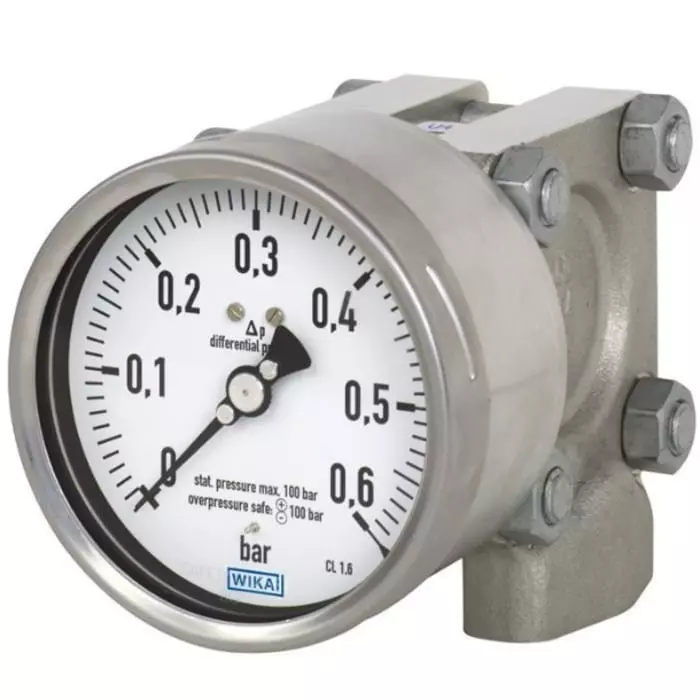 WIKA Analogue Differential Pressure Gauge G 1/2 2.5bar Bottom Entry 100mm Outside Diameter, 48791441