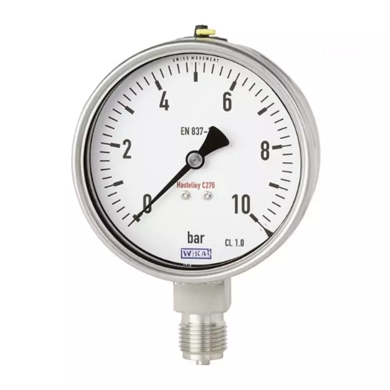 WIKA Analogue Pressure Gauge NPT 1/2 10bar Back Entry 100mm Outside Diameter, 48796310