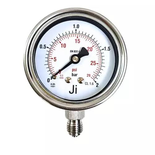Japsin Instrumentation Industrial Pressure Gauge Analog Display 0 to 2 Bar Range 63 mm Dial Size for Industrial Use