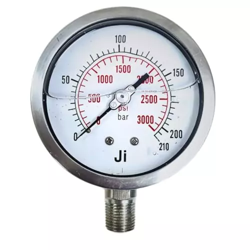 Japsin Instrumentation Industrial Pressure Gauge Analog Display 0 to 210 Bar Range 100 mm Dial Size for Industrial Use