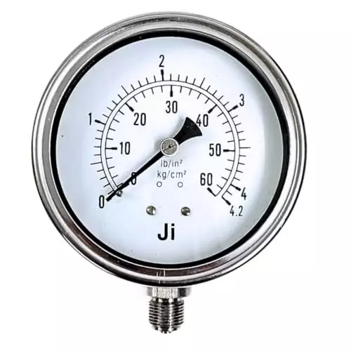 Japsin Instrumentation Industrial Pressure Gauge Analog Display 0 to 4.2 Kg/cm² Range 100 mm Dial Size for Industrial Use