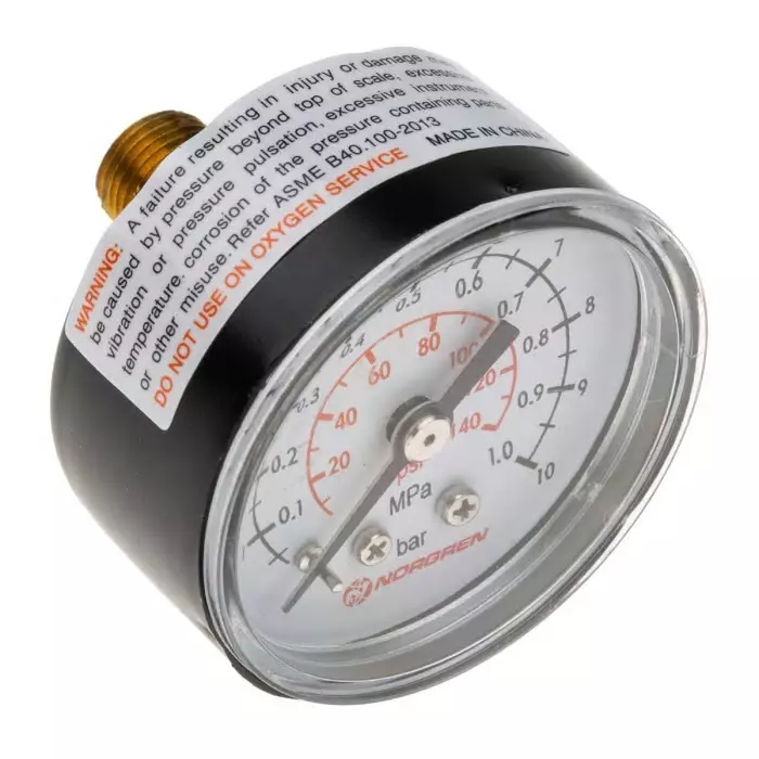 Norgren Analogue Pressure Gauge R 1/8 10 bar Back Entry 40 mm Outside Diameter, 18-013-989