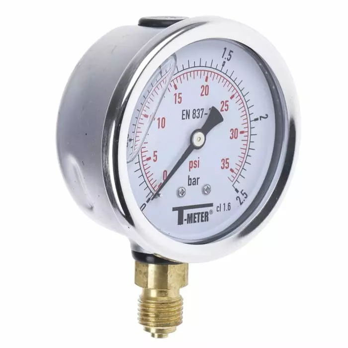 Sferaco G 1/4 Analogue Pressure Gauge 2.5 bar Bottom Entry 63 mm Outside Diameter UKAS, 1613003
