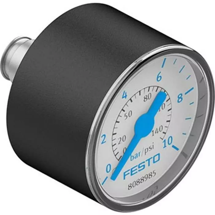 Festo G 1/8 Analogue Pressure Gauge 0 bar Inline 26 mm Outside Diameter, PAGN-26-10-G18S