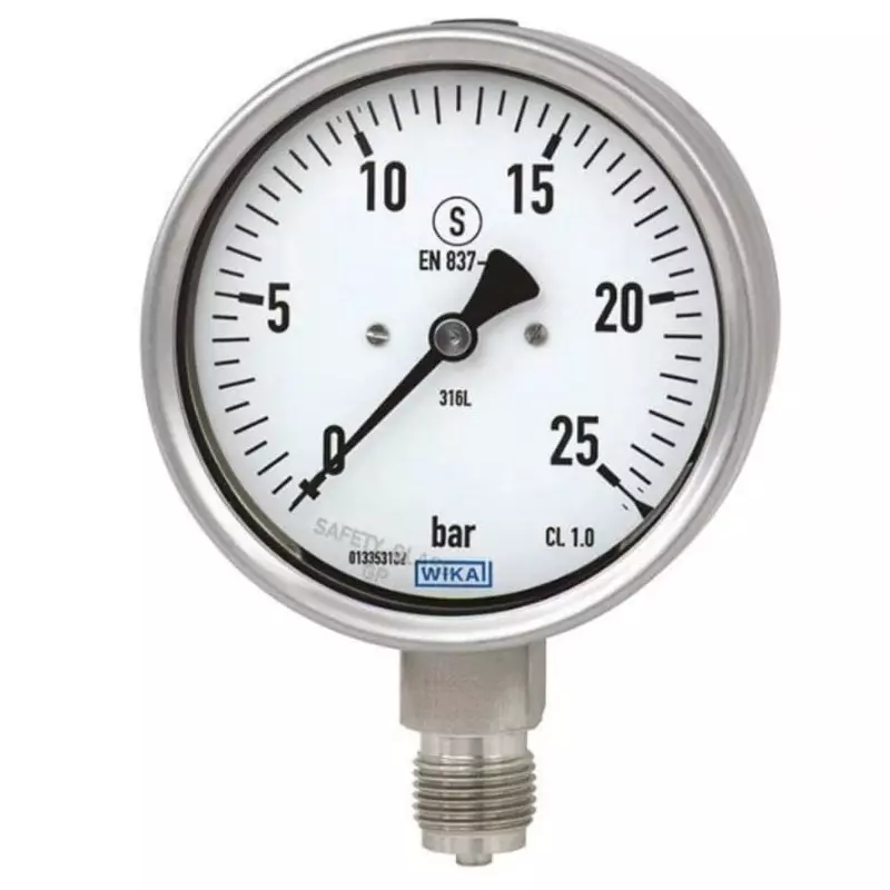 WIKA Analogue Pressure Gauge NPT 1/2 16bar Bottom Entry 100mm Outside Diameter, 48793384