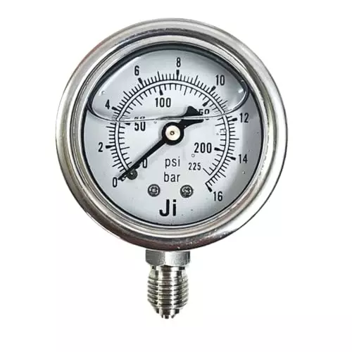 Japsin Instrumentation Industrial Pressure Gauge Analog Display 0 to 16 Bar Range 50 mm Dial Size for Industrial Use