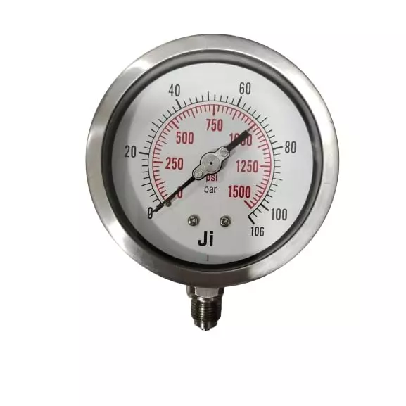 Japsin Instrumentation Industrial Pressure Gauge Analog Display 0 to 106 Bar Range 100 mm Dial Size 9.52 mm BSP (M) for Industrial Use