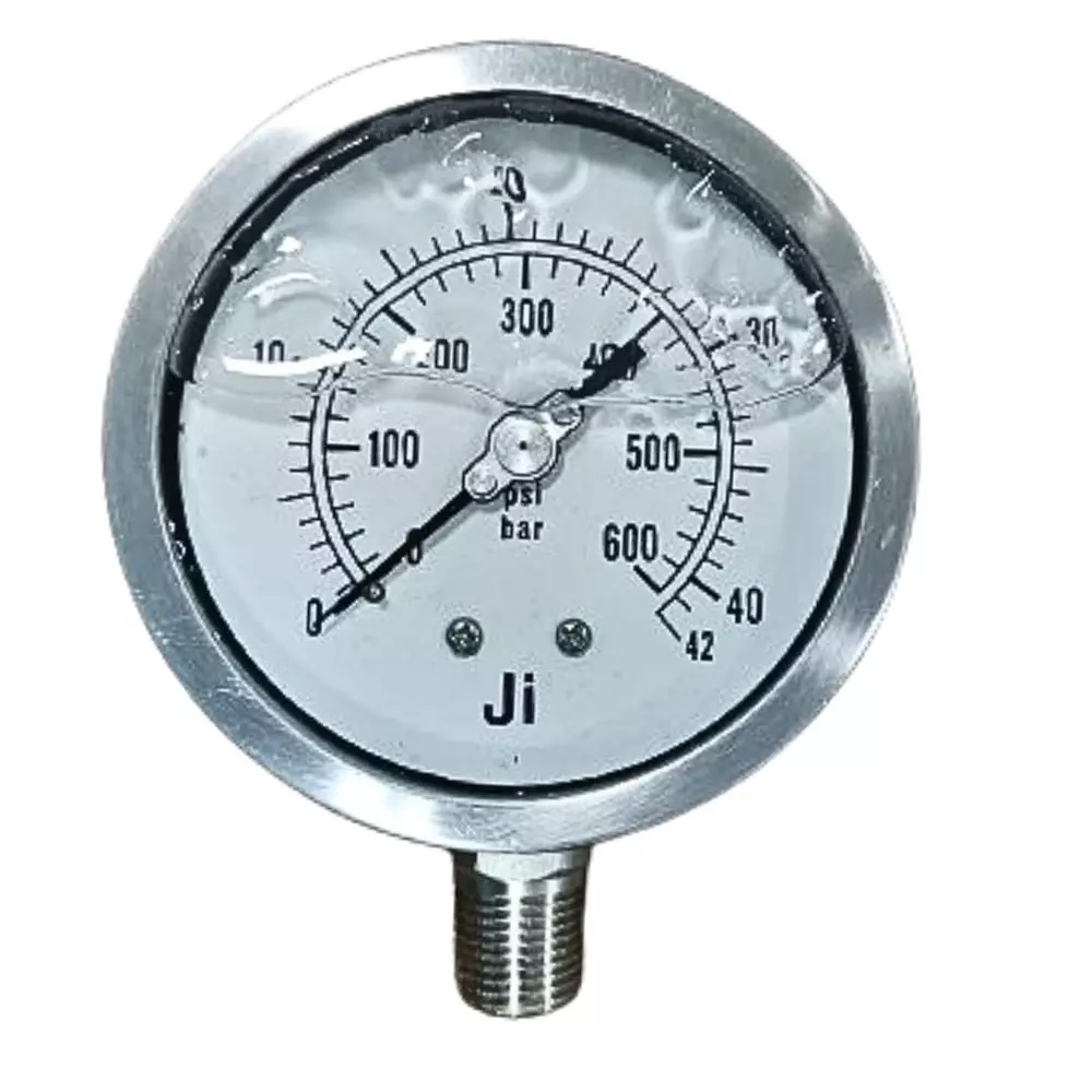 Japsin Instrumentation Industrial Glycerin Filled Pressure Gauge Analog Display 0 to 42 Bar Range 100 mm Dial Size for Industrial Use