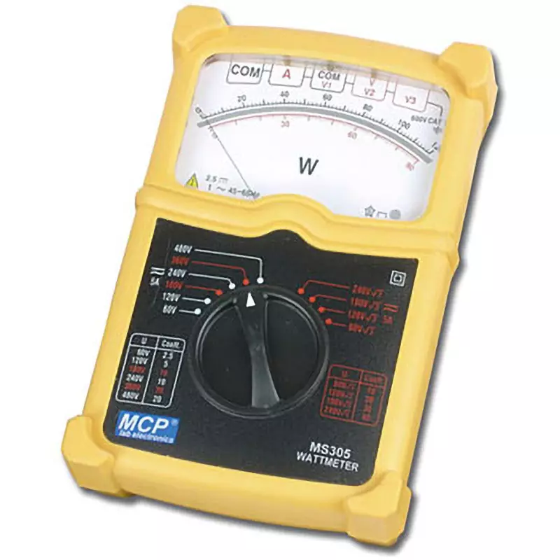 MCP Analog Watt Meter (Single-phase) 60-120-180-240-360-480 V (Three-phase) 60√3-120√3-180√3-240√3 Range, MS305