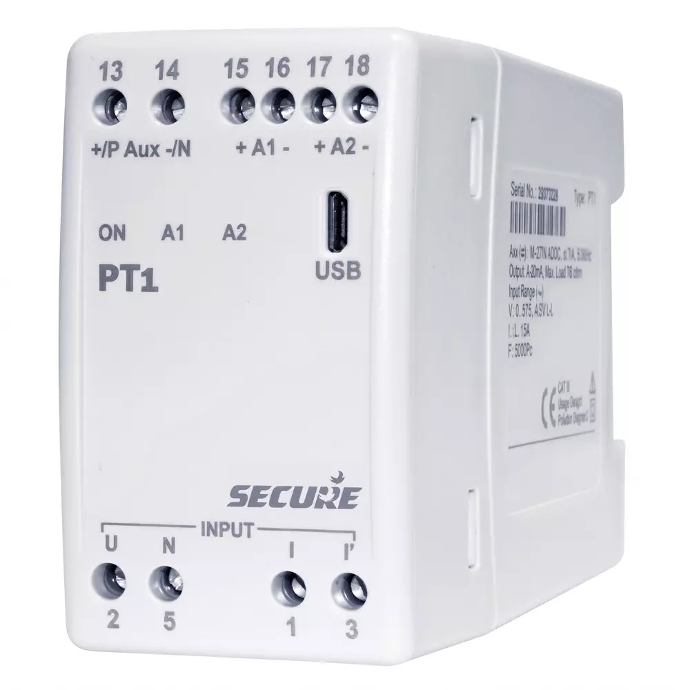Secure Single Function AC Active Power Transducer 1 Phase 0.2 Accuracy Class and 2 Outputs, PT1 XX1-126