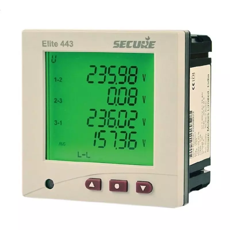 Secure Multi Function Meter Common Features Set-1 + Power On/Off 3 Phase 4 Line backlit LCD Display 96x96 mm Size, Accuracy Class 0.2s, Elite 443