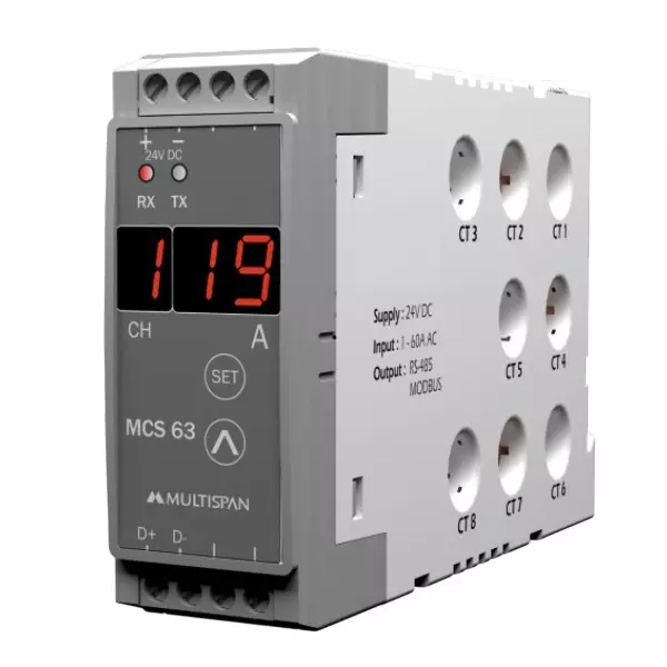 MULTISPAN Multi Channel Current Scanner RS-485 Modbus Output 24 V DC 100-270 V AC Supply Voltage 1-60 A (6CT) Input Current, MCS-660