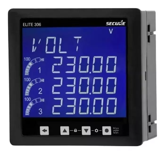 Secure Multi Function Meter Common Features 3 Phase 4 Line Digital LED Display 96x96 mm Size, Accuracy Class 0.5s, Elite306