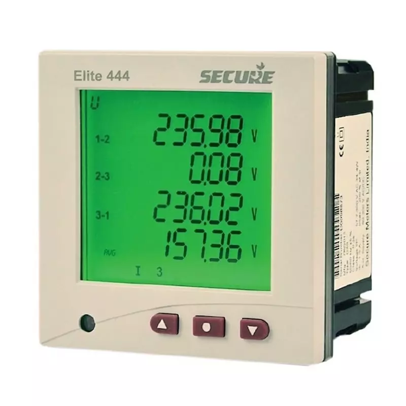 Secure Multi Function Meter Common Features Set-1 + Power On/Off + Cumulative MD 3 Phase 4 Line backlit LCD Display 96x96 mm Size, Accuracy Class 0.2s, Elite 444