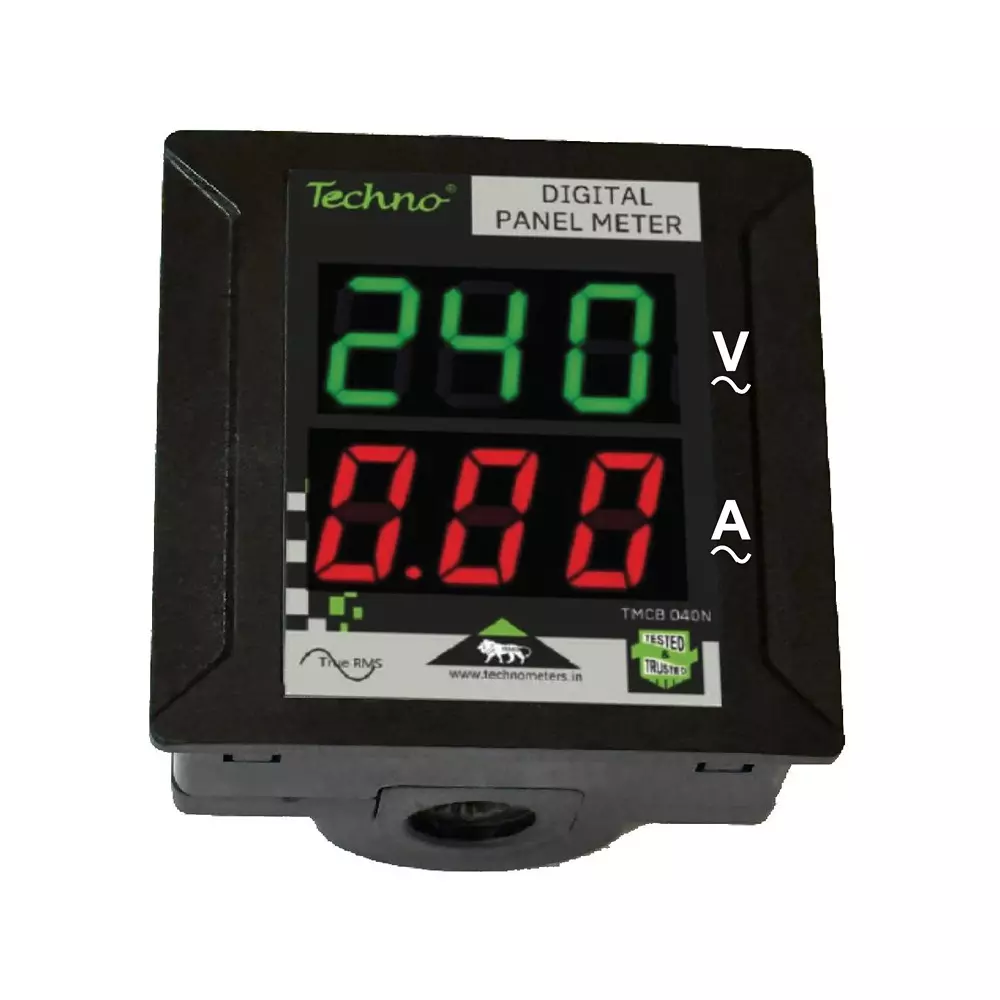 Techno Meters Polycarbonate Digital Volt Amps Panel Meter Single Phase Upto 40 A Current Class 1.0 Accuracy with In-Built CT, TMCB 040