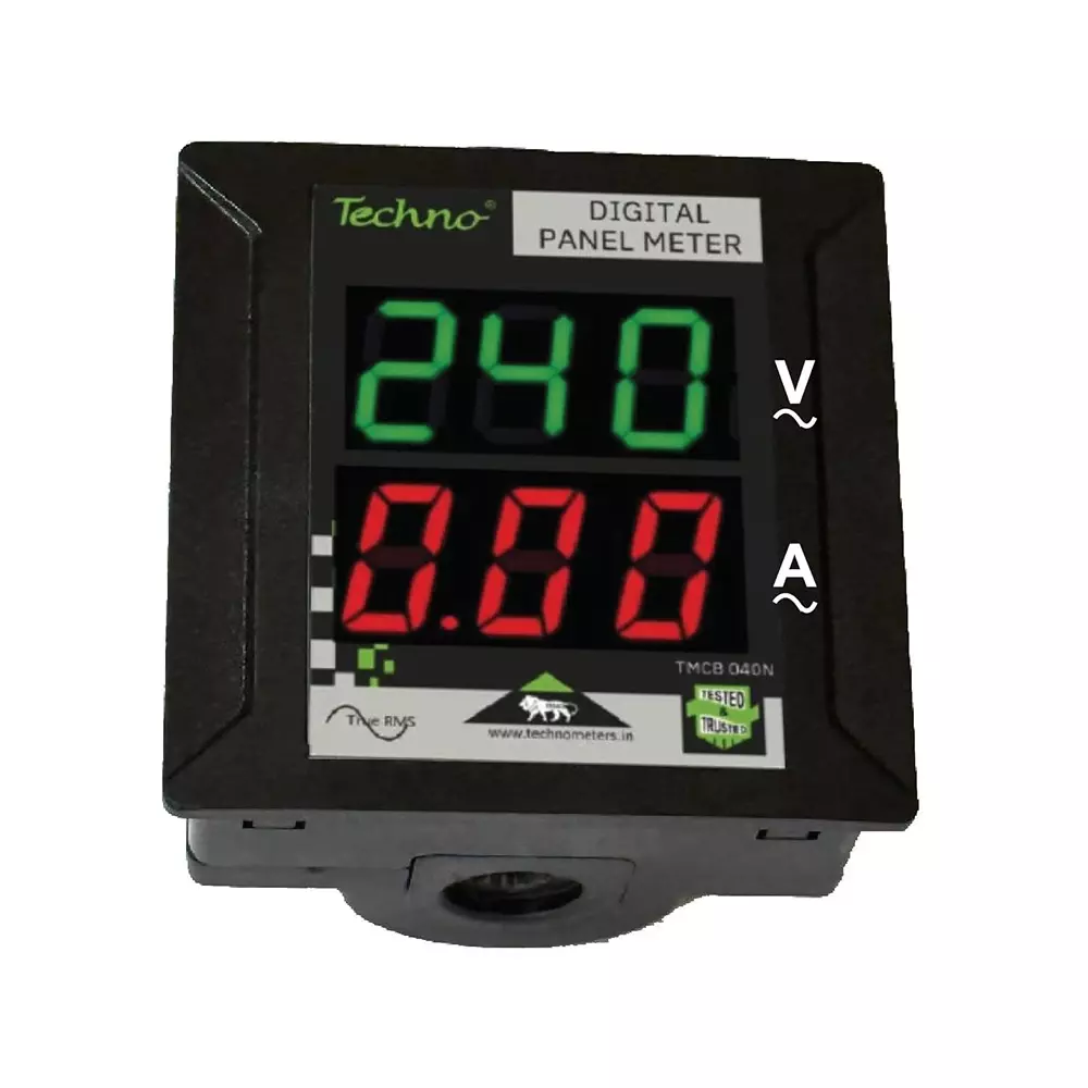 Techno Meters Single Phase Volt Amps Panel Meter With Inbuilt CT Polycarbonate Body and 10-100 A Rated Current, TMCB_040_100A