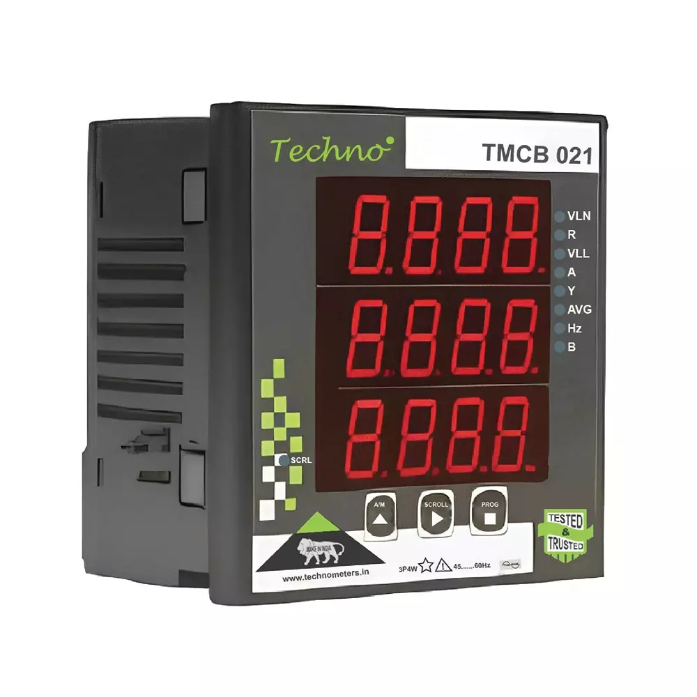 Techno Meters Polycarbonate Programmable Digital VIF Meter Three Phase 5 A Current 3-Line 4-Digit Display, TMCB 021