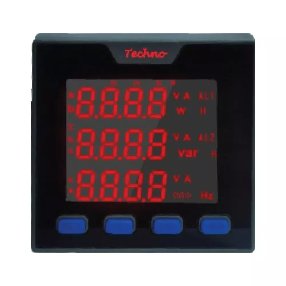 Techno Meters Polycarbonate Multifunctional Panel Meter Three Phase 5 A Current Bright & Big LCD Display, TMCB 027 S