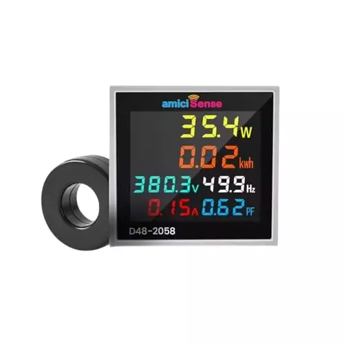 amiciSense 6-in-1 Digital Power Meter 50–300 V AC Voltmeter 0–99.99 A Ammeter kWh Power Frequency PF, 1xELEC-6IN1-MTR