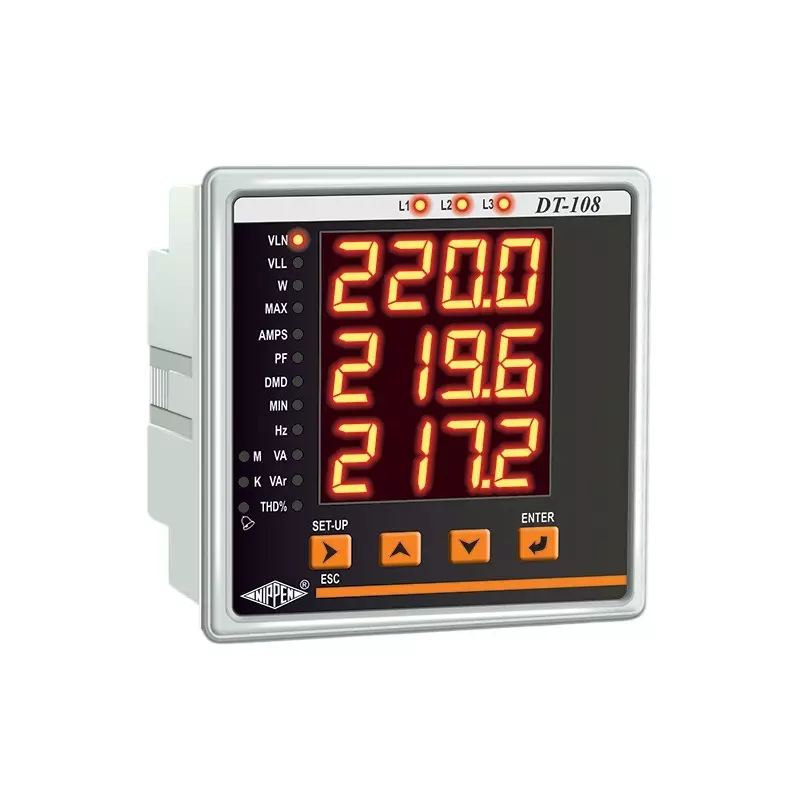 Nippen Multi Function Meter with LED Display, 3 Phase, 230 V Auxiliary Supply and 50/60 Hz Frequency, DT108