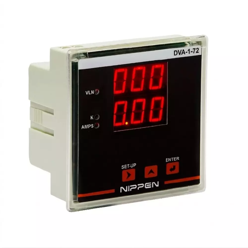Nippen 1 Phase Digital Ammeter & Voltmeter with 5-5000/5 A - 500 V AC Display Range and 72X72 mm Size, DVA-1-72
