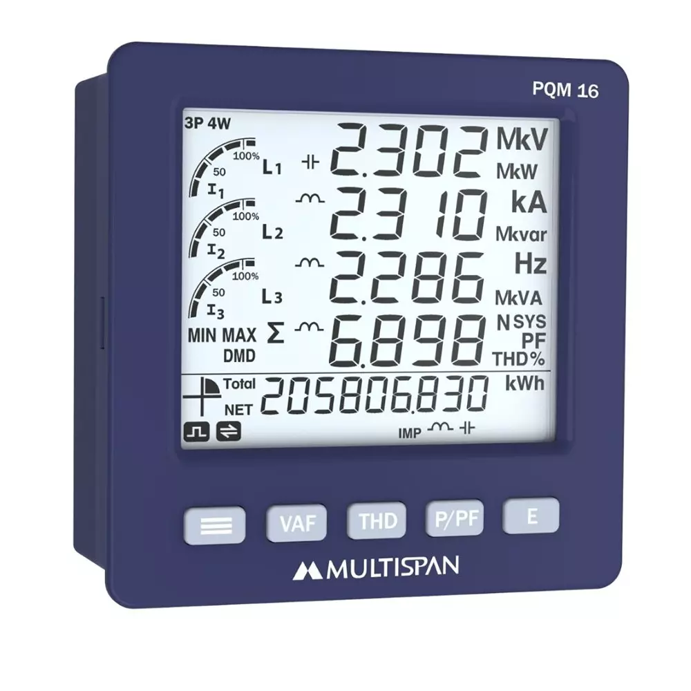 MULTISPAN Multifunction Meter-LCD Display 5-Line LCD Display 96x96x54 mm, PQM-16