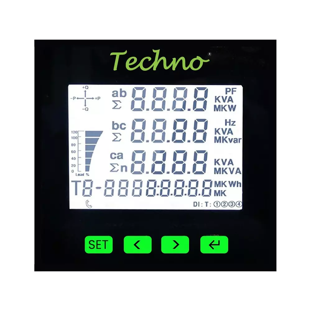 Techno Meters Polycarbonate Multifunctional Panel Meter Three Phase 5 A Current with Big & Bright LCD Display, TMCB 025