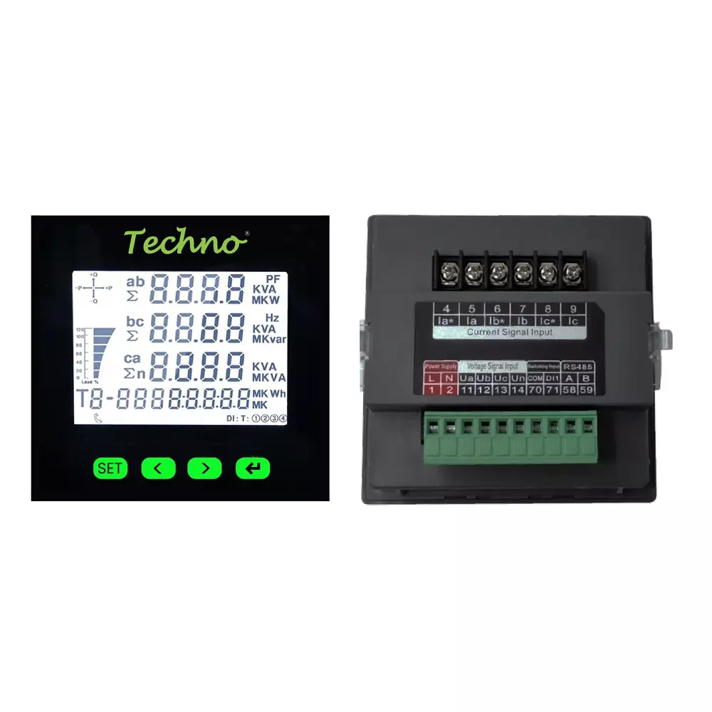 Techno Meters Polycarbonate Multifunctional Panel Meter Three Phase 5 A Current with Big & Bright LCD Display, TMCB 025