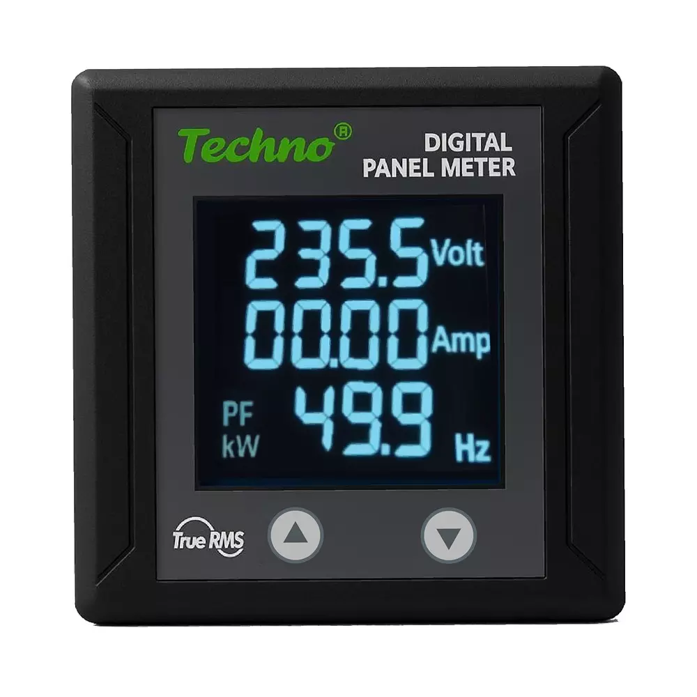 Techno Meters Polycarbonate Multifunctional Panel Meter Single Phase 40 A Current Rating 72x72 mm Panel Size with In-Built CT, TMCB 040 MFM