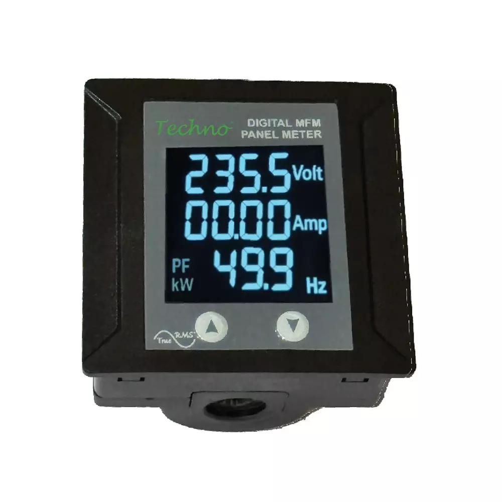 Techno Meters Polycarbonate Multifunctional Panel Meter Single Phase 40 A Current Rating 72x72 mm Panel Size with In-Built CT, TMCB 040 MFM