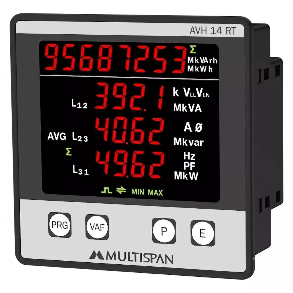 Multispan 3 Phase Multifunction Meter With Retransmission, 10 mA To 5 A AC Current and 25 mA Output Current, AVH-14-RT