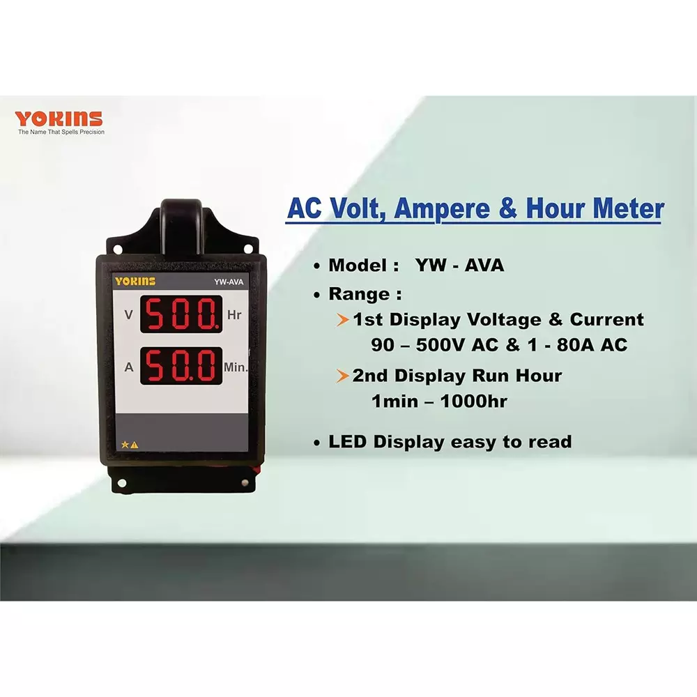 Yokins Digital Volt-Amp Meter Rectangle Black 90-500 V AC Voltage Range for Electrical Panel & Submersible Panel Testing, YW-AVA