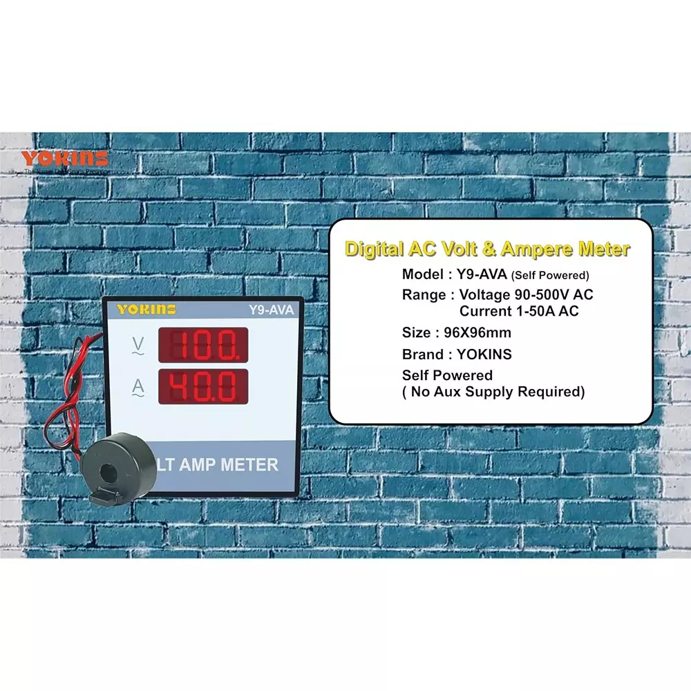 Yokins Digital Volt-Amp Meter Sqaure Black 90-500 V AC Voltage Range for Electrical Panel & Submersible Panel Testing, Y9-AVA