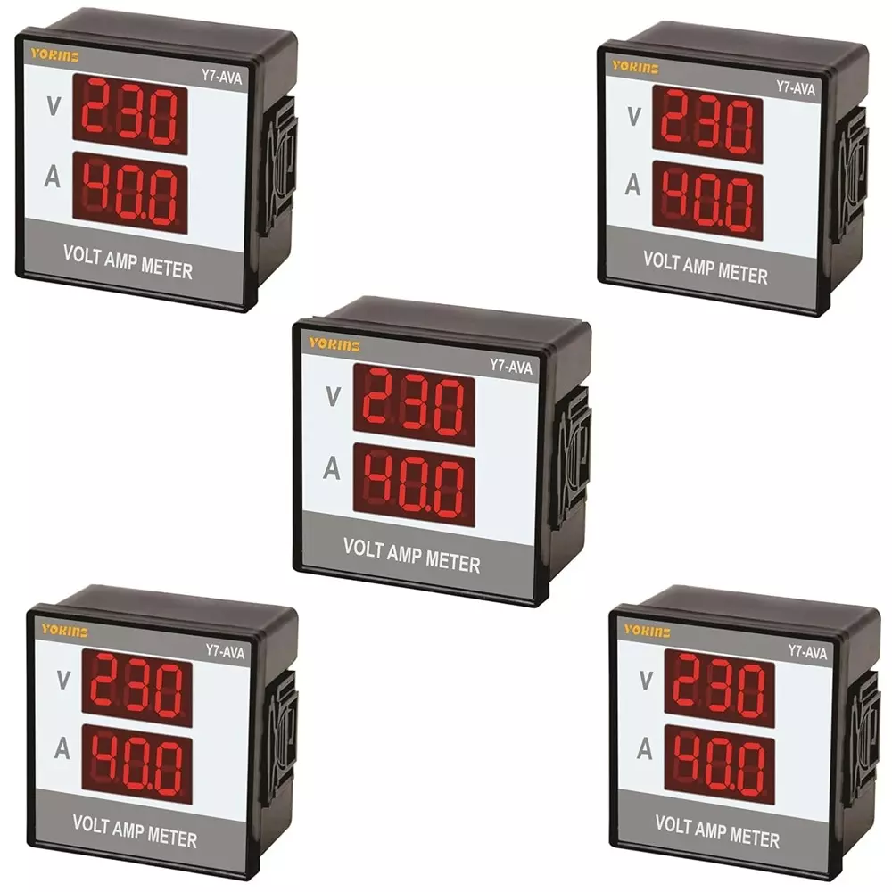 Yokins Digital Volt-Amp Meter Sqaure Black 90-500 V AC Voltage Range for Electrical Panel & Submersible Panel Testing, Y7-AVA (Pack of 5 Pcs)