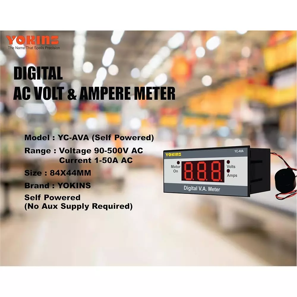 Yokins Digital Volt-Amp Meter Rectangle Black 90-500 V AC Voltage Range for Electrical Panel & Submersible Panel Testing, YC-AVA
