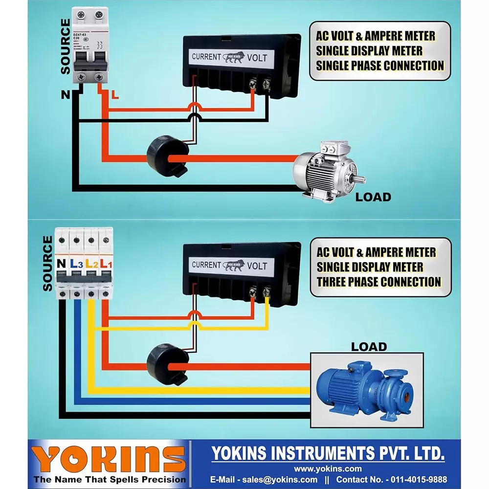Yokins Digital Volt-Amp Meter Rectangle Black 90-500 V AC Voltage Range for Electrical Panel & Submersible Panel Testing, YC-AVA
