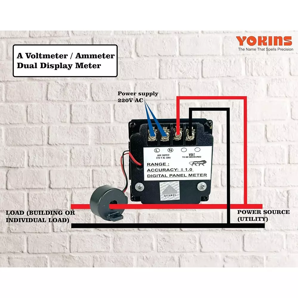 Yokins Digital Volt-Amp Meter Sqaure Black 30.48 cm Wire Length 0-500 V AC Voltage Range for Panel Testing, Y7-AVA