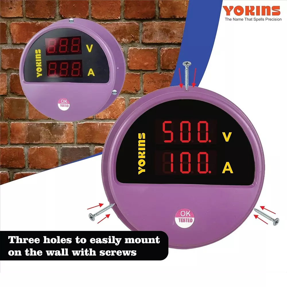 Yokins Digital Volt-Amp Meter Round Purple 90-500 V AC Voltage Range for Electrical Panel & Submersible Panel Testing, YR-AVA