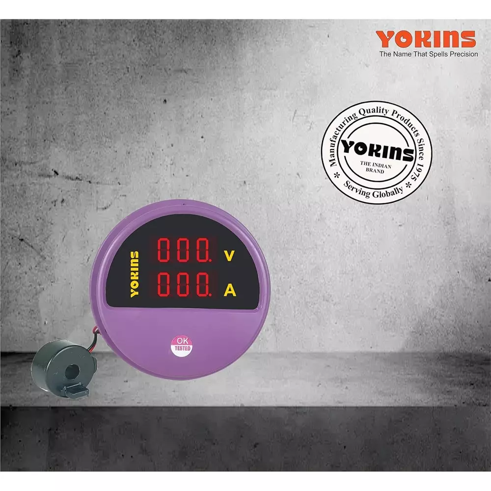 Yokins Digital Volt-Amp Meter Round Purple 90-500 V AC Voltage Range for Electrical Panel & Submersible Panel Testing, YR-AVA