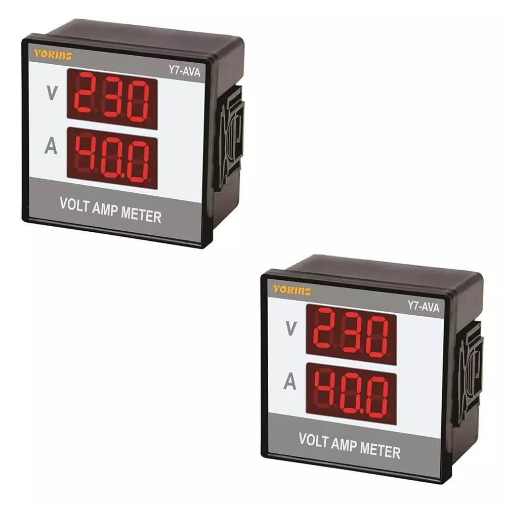 Yokins Digital Volt-Amp Meter Sqaure Black 90-500 V AC Voltage Range for Electrical Panel & Submersible Panel Testing, Y7-AVA (Pack of 2 Pcs)